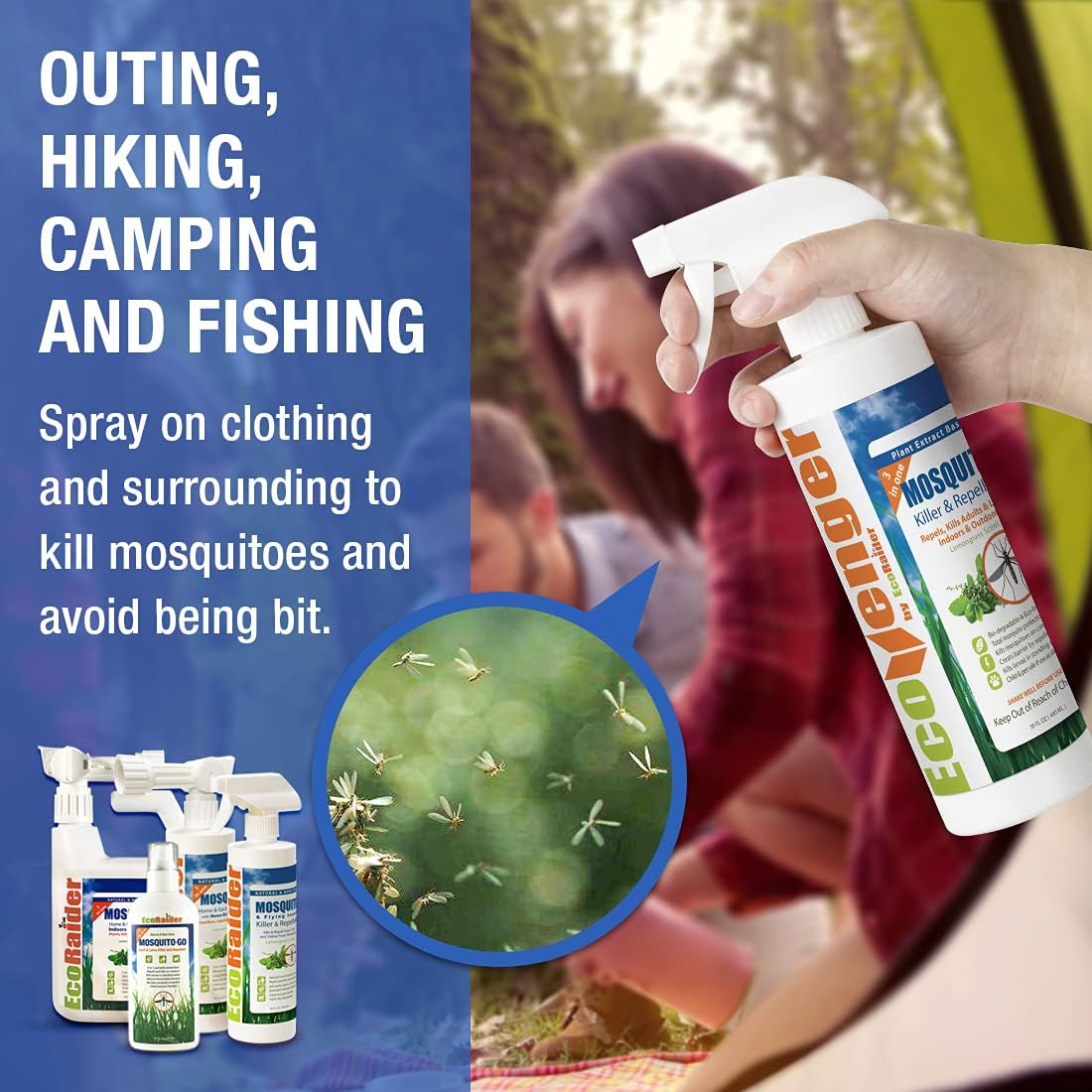 EcoVenger Mosquito Killer by EcoRaider Triple-Action Spray 16 oz, Kills All Stages + Larvae Control + Lasting Repellency, Indoor & Outdoor, Citrus Scent, Non-Toxic Plant Based Formula