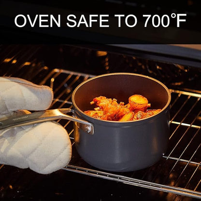 MSMK 2 Quart Saucepan with Lid, Burnt also Nonstick, PFOA Free Non-Toxic, Oven Safe to 700 ℉，Scratch-resistant, Induction Cooking Pot, for Induction, Ceramic and Gas Cooktops