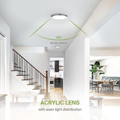 ASD LED 9" Round Flush Mount Ceiling Light Fixture, Low Profile Surface Lighting | 5CCT, Dimmable, Ultra-Thin, ETL Listed | 18W 1660LM 2700-6000K 120V | Kitchen, Bedroom, Hallway Lamp | Nickel, 6 Pack