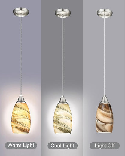 Mini Pendant Lights Kitchen Island Light Brown Glass Lamp Shade Hand Blown Glass Pendant Light with Brush Nickel Finish Adjustable Cord for Kitchen Over Sink, Dining Room (Light Brown-3P)