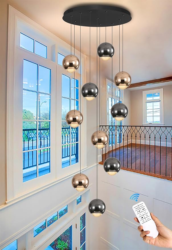 10-Light LED Staircase Chandelier Crystal Ceiling Lights Large Chandeliers for High Ceilings, Entryway Modern Lighting Fixture Villas and Stairs