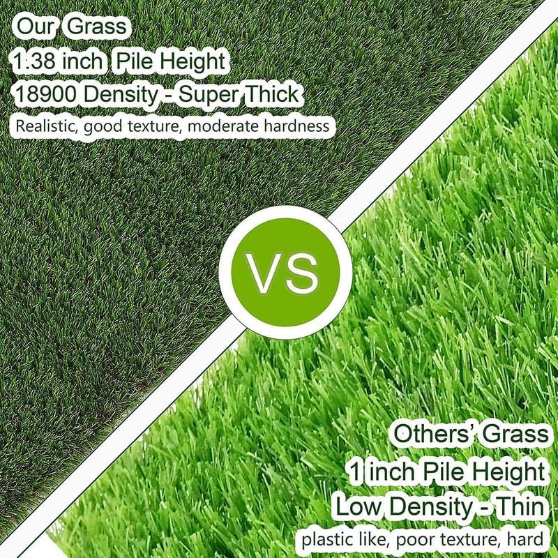Artificial Grass Turf 15FTx27FT, 1.38" Pile Height Realistic Synthetic Grass, Indoor Outdoor Pet Faux Grass Astro Rug Carpet for Garden Backyard Patio Balcony