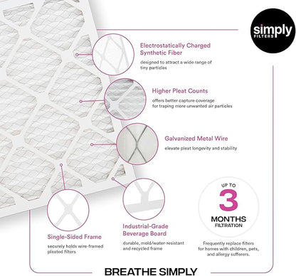 Simply 10x10x1 Air Filter, MERV 11, 12 Pack, For Home AC Furnace & HVAC (Actual Size: 9.75"x9.75"x0.75") DUST, Pet, & Allergy Control
