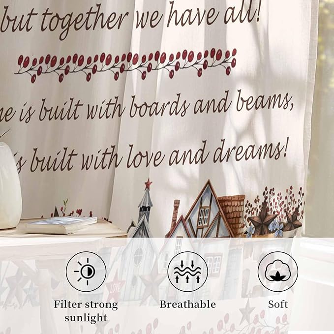 Farmhouse Sheer Curtains 54 Inch Length Country Star Barn Berry Brown Wood Plank Chiffon Curtain for Bedroom Living Room Light Filtering Rod Pocket Window Treatments Voile Curtains Drapes for Kitchen