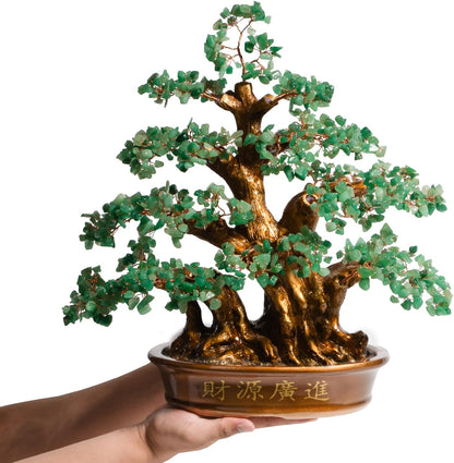 Natural Aventurine (1,300 Gemstone Count) Chakra Crystal Tree with Healing Properties - Home & Office Bonsai Feng Shui Money Tree Decoration for Luck, Success and Intelligence - 18"