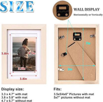KINLINK 5x7 Picture Frame White Oak, Solid Light Wood Frames with Acrylic Plexiglass for 3.5x5/4x6 with Mat or 5x7 without Mat, Tabletop and Wall Display Photo Frame, Set of 4