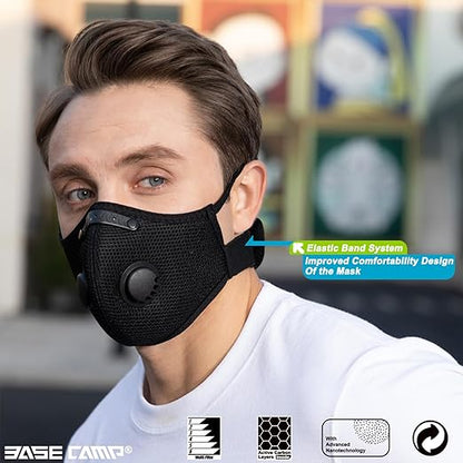 BASE CAMP M Plus Dust Mask, Breathable Reusable Face Mask with 6 Activated Carbon Filters for Woodworking Construction Mowing Grinding (Modern1)