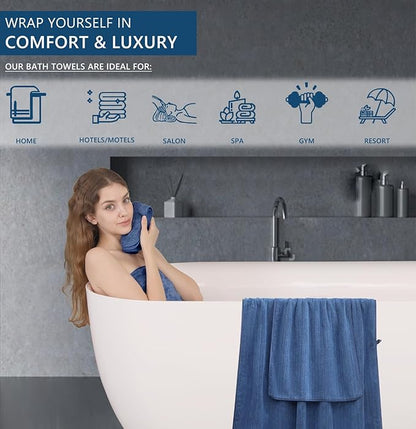 18 Piece Bath Towels Set,Soft Family Bathroom Towel Set with Hanging Loops-6 Bath Towels,6 Hand Towels,6 Washcloths,Highly Absorbent Quick Dry Shower Towel for Bathroom,Hotel,Spa-Navy Blue Towel Set