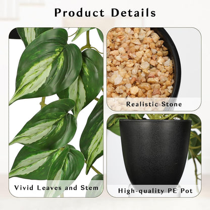Artificial Pothos Ivy Plant with Pot Artificial Light Green Leaves Featuring for Home Shelf Decor Indoor Silk Artificial Plant Large