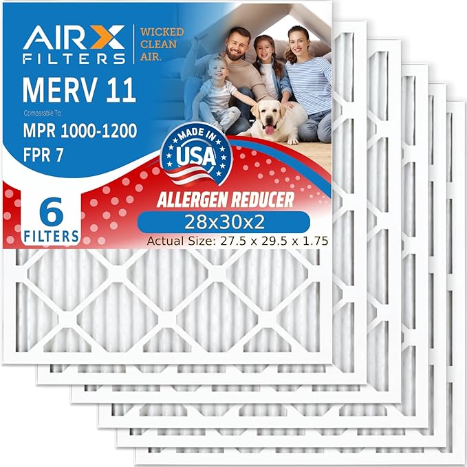 AIRX FILTERS WICKED CLEAN AIR. 28x30x2 Air Filter MERV 11 Electrostatic Pleated Air Conditioner Filter 6 Pack HVAC AC Furnace Filters