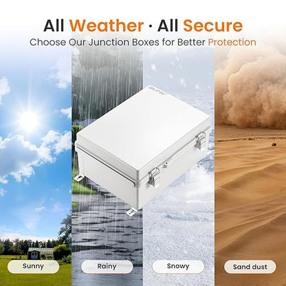 QILIPSU Waterproof Junction Box IP67 Outdoor Plastic Electrical Project Enclosure Weatherproof with Mounting Plate, Wall Brackets, Hinged Grey Cover 14.8"x10.8"x6.1"