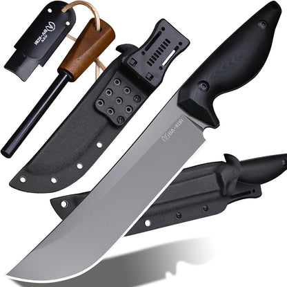 BA-KOR 5MM (9CR18MOV) steel 12.8'' full tang camping knife +K sheathing &5.9" cerium igniter can be used outdoors for outdoor hunting, camping, obstacle clearing, wood chopping, BBQ, fishing, kitchen cutting, EDC tools, gifts