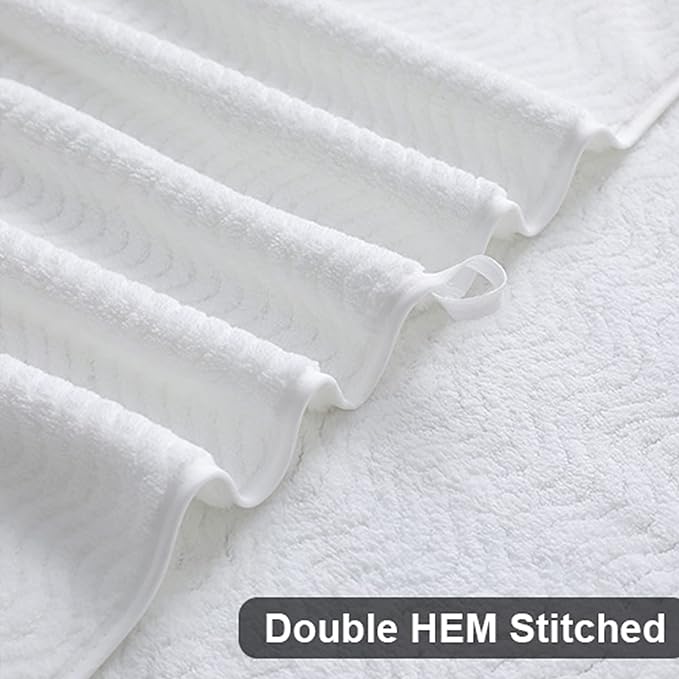 Ultra Soft 8 Piece Textured Bath Towel Set for Bathroom Shower Pool, Kitchen, Quick Dry, Lightweight Highly Absorbent - 2 Oversized Bath Towel Sheets, 2 Hand Towels, 4 Washcloths - White