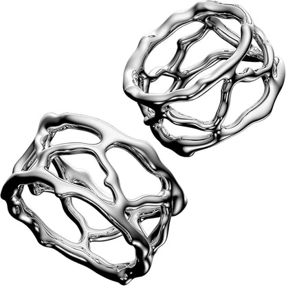 Napkin Rings - Unique Silver Coral Design, Elegant Stainless Steel (Set of 2)