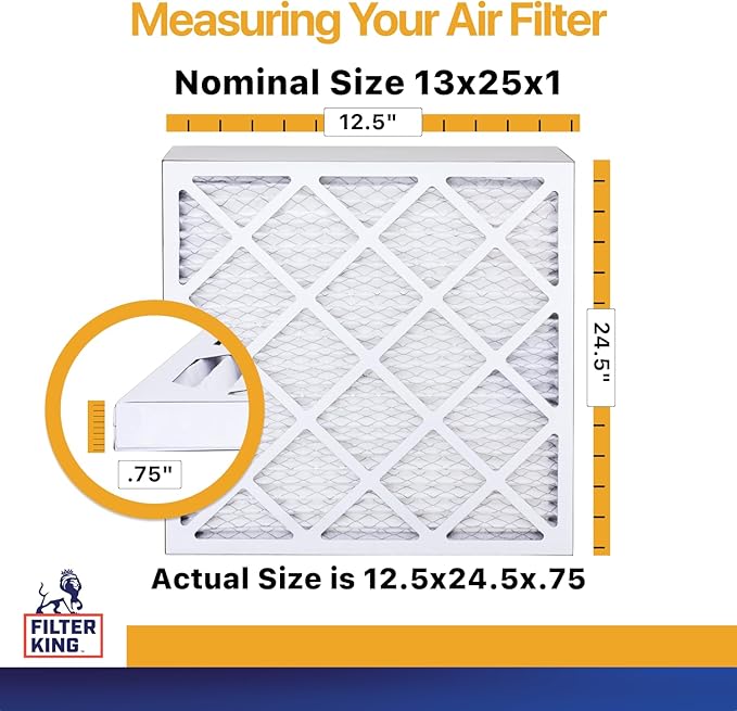 Filter King 13x25x1 Air Filter | 6-PACK | MERV 13 HVAC Pleated A/C Furnace Filters | MADE IN USA | Actual Size: 12.5 x 24.5 x .75"