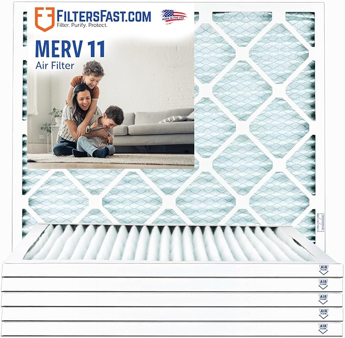 Filters Fast 9x11x1 Air Filter MERV 11, 1" AC Furnace Air Filters, Made in the USA, Actual Size: 9x11x0.75, 6 Pack