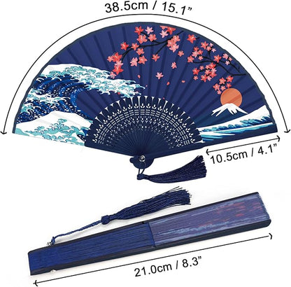 WEARXI Handheld Fan, 4 PCS Hand Fan, Chinese Folding Fan for Women Foldable, Silk Bamboo Hand Held Fan, Paper Hand Fan