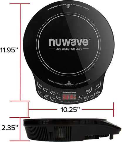 Nuwave Flex Precision Induction Cooktop, 10.25” Shatter-Proof Ceramic Glass, 6.5” Heating Coil, 45 Temps 100°F to 500°F, 4Qt Induction-Ready Healthy Ceramic Non-Stick Everyday Pan with Lid Included