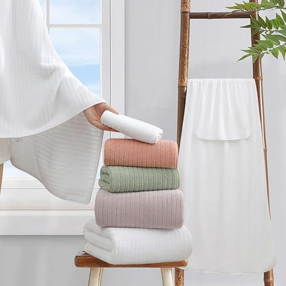 18 Piece Bath Towels Set,Ultra Soft Family Bathroom Towel Set with Hanging Loops-6 Bath Towels,6 Hand Towels,6 Washcloths,Highly Absorbent Quick Dry Shower Towel for Bathroom,Hotel,Spa-White Towel Set