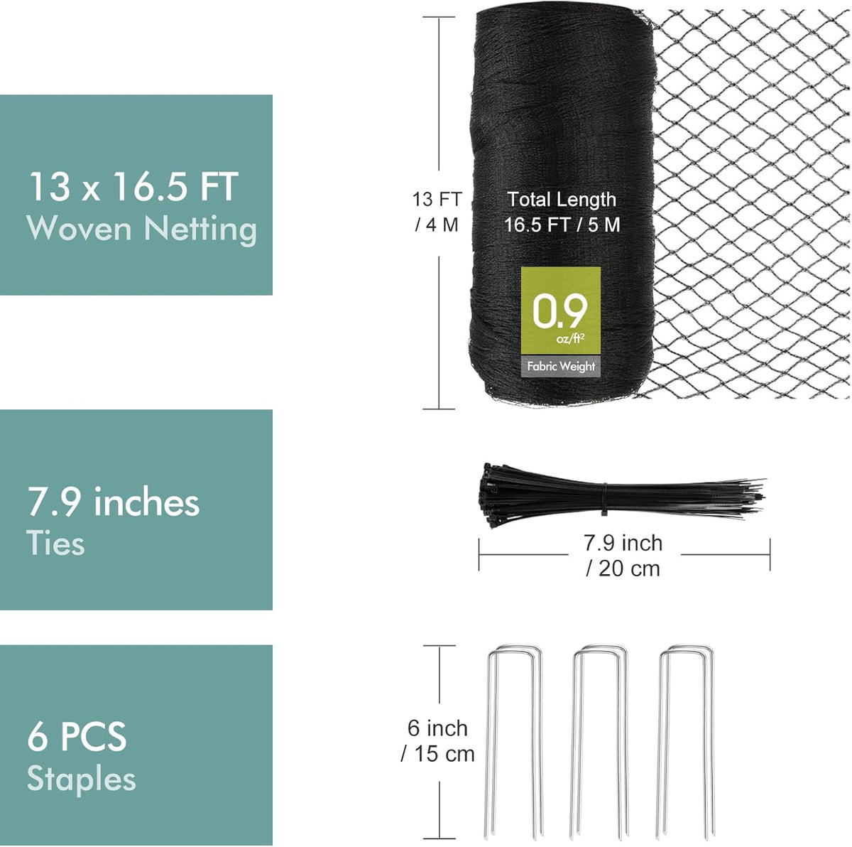 Bird Netting for Garden, Fetanten 13 x 16.5 FT Netting for Garden Protection Vegetables Fruit Trees Blueberry from Birds Deer Poultry, Heavy Duty Woven Mesh Net Animal Fencing with Ties and Staples