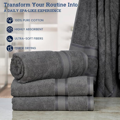 Casa Lino Charcoal Black Bath Towels Set of 4 (54" x 27") - Large Bathroom Towel Set - 100% Cotton Towels for Bathroom - Highly Absorbent & Quick Dry Bath Towel Multipack - New Apartment Essentials