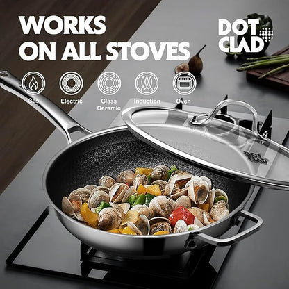 13 Inch Hybrid Stainless Steel Wok with Lid and Steamer Basket, Non Stick Stir Fry Pan, PFOA-Free, Works on Induction, Dishwasher & Oven Safe