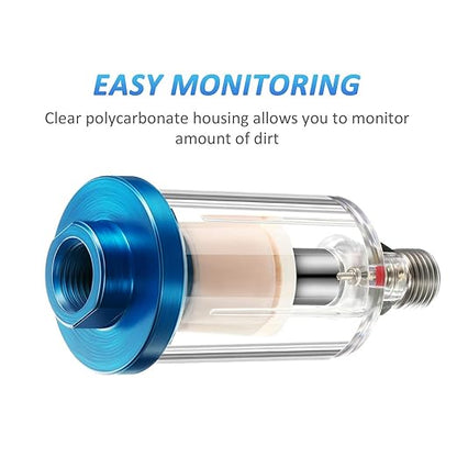 3 Pcs Compressed Air Filter Water Oil Separator 1/4 Inch NPT Inlet and Outlet Airbrush Filter Moisture Separator for Air Line Compressor Fitting, 90 PSI
