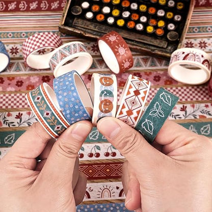 20 Rolls Bohemia Theme Washi Tape Set,Writable Decorative Tapes for Scrapbooking, Bible Journaling, Bullet Journaling, 0.6"x79" per Roll