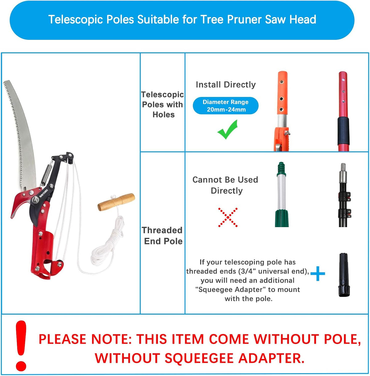 BAYTORY Extendable Tree Pruner Saw Head Without Pole, High-Altitude Branches Trimmer Pruning Shears, Harvester Clipper for Plant Twig Vine, Labor-saving 3 Wheels Garden Trimming Tool