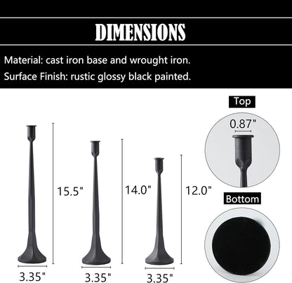 Denique Iron Taper Candle Holder Set of 3, Black Candlestick Holders Decorative Candle Stand, Tapered Candle Holders Tall Set for Wedding, Dining Table, Home Decoration (Black)
