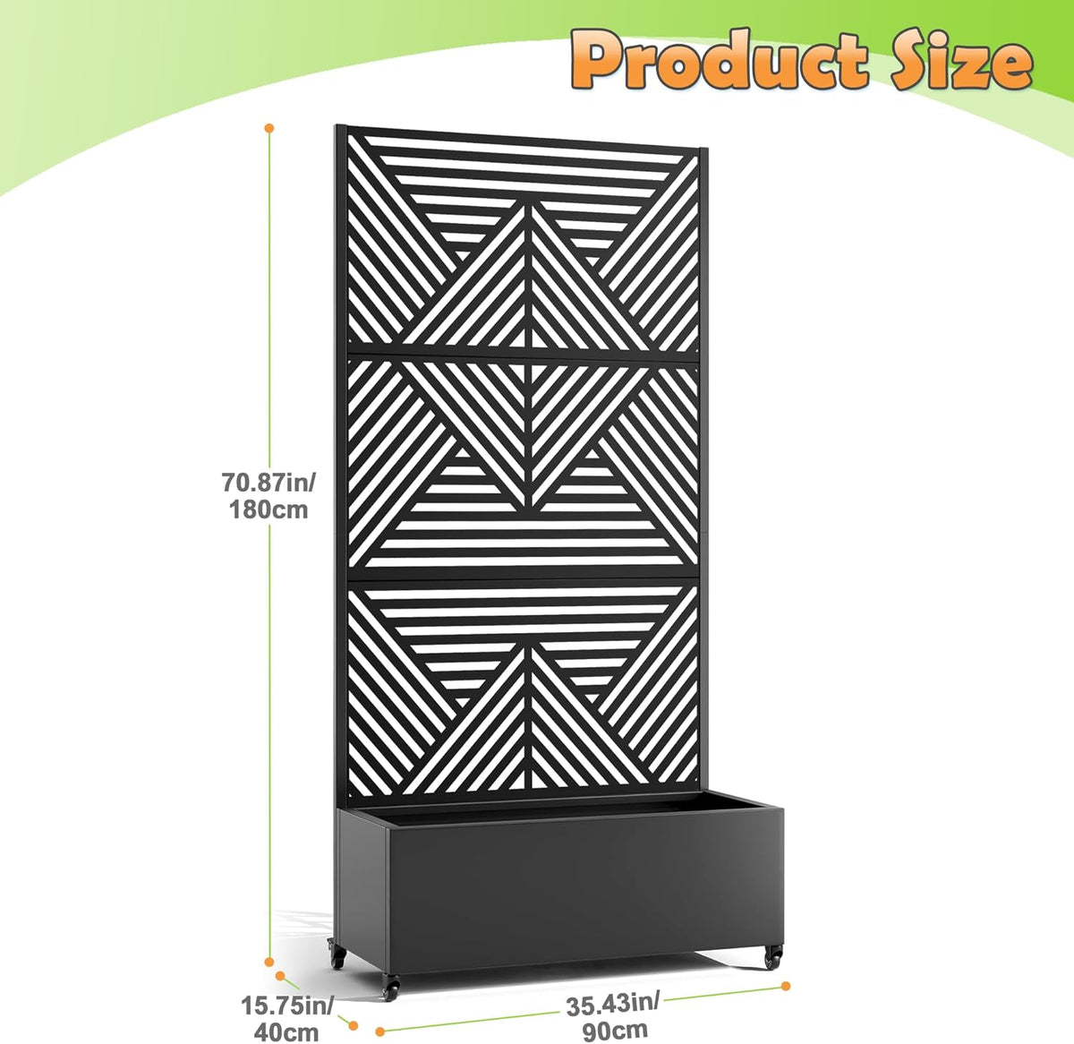 Metal Raised Garden Bed with Trellis, 2-in-1 Planter Box & Privacy Screen for Climbing Plants, Outdoor Standing Flower Bed with Drainage Holes, 35.4" L x 15.7" W x 70.1" H, Black-Zodiac
