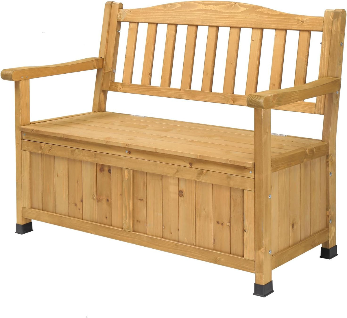 Outdoor Wooden Storage Bench, Large Deck Box with Seating & Armrest, Patio Organizer Loveseat for Garden Porch Backyard Poolside, Fir Wood