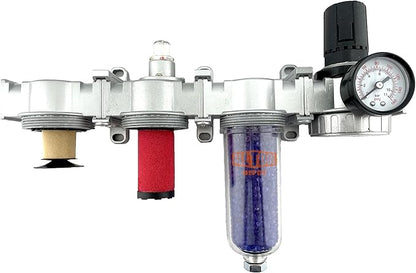 1/2" NPT MID FLOW 4 Stages Filter Coalescing Desiccant Dryer Regulator System For Compressed Air Lines, Poly Bowls, Great For Paint Spray And Plasma Cutter (MANUAL DRAIN)