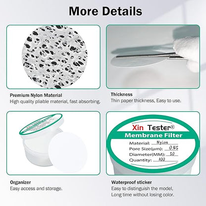 Xin Tester 100 Pieces Nylon Disc Membrane Filters, 50 mm Diameter, 0.45µm Pore Size