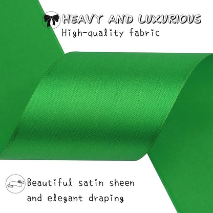 Green Solid Satin Ribbon 2 Inch 25 Yards Solid Polyester Fabric Ribbon for Gift Wrapping Wedding Christmas Baby Shower Birthday Party Decoration Handmade Immortal Flower Craft