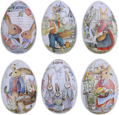 Vintage Easter Egg Tin Box (Style B), Metal Rabbit Easter Egg Containers for Candy & Treats, Reusable Decorative Gift Tin