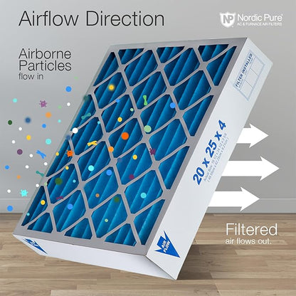 Nordic Pure 20x25x4 (Actual Size: 19 1/2 x 24 1/2 x 3 5/8) Pleated Air Filters MERV 7 Plus Carbon 2 Pack