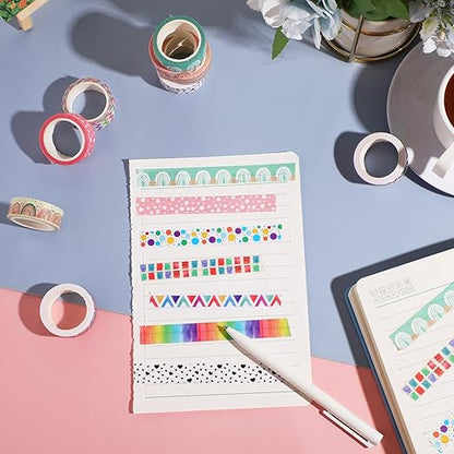 TaoBary 33 Rolls Holiday Plaid Washi Tape, 15 mm Seasonal Washi Tape Set Bohemian Colorful Vintage Cute for Card Wrapping Craft(Rainbow Style)