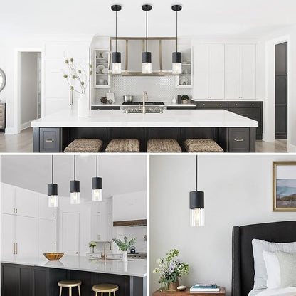 2-Pack Black Pendant Light Fixtures, Adjustable Modern Pendant Lights for Kitchen Island, Industrial Clear Glass Pendant Lights for Dining Table Hallway Bedroom Living Room