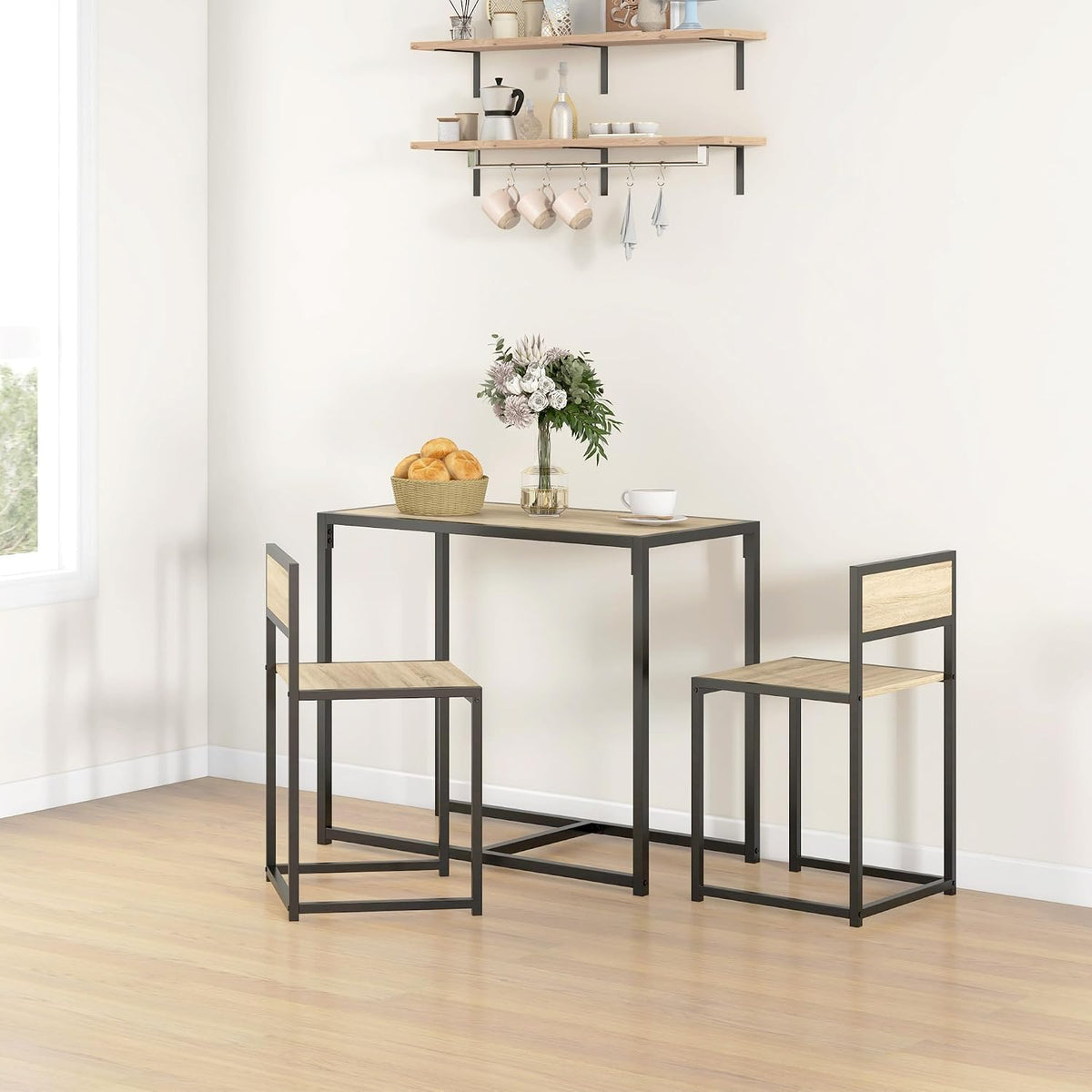 HOMCOM Small Dining Table Set for 2 Compact for Small Spaces, Oak