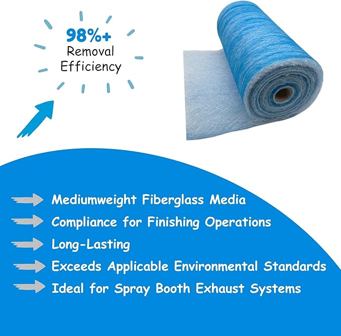 Paint Booth Exhaust Fiberglass Filter Roll, Blue/White Paint Arrestor for Spray Booth (60" x 200ft)