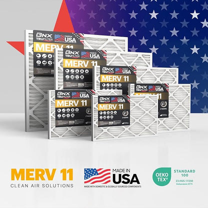 BNX TruFilter 20x25x4 Air Filter MERV 11 (20.50’’ x 25.18’’ x 4.00‘’ (Compatible with Aprilaire 210) (2-Pack) MADE IN USA Furnace Filters HVAC AC Furnace Filters for Allergy Dust, Pet, MPR 1200 FPR 7