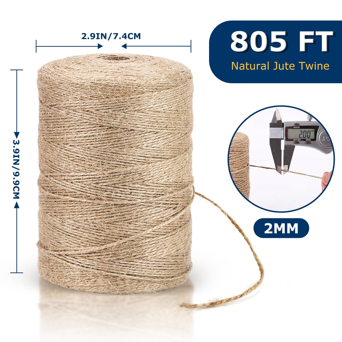 Vanhench 805FT Natural Jute Twine String, Bulk Hemp Jute Rope Cord Twine for Crafts Gardening, Gift Wrapping, Wedding Décor, Packing Material Burlap Ribbon, Christmas Knitting Macrame Decoration