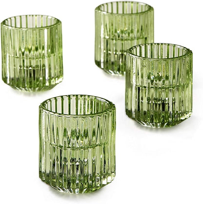 Serene Spaces Living Set of 4 Green Ribbed Glass Votive Holders, Perfect for Weddings and Home Décor, Measures 2.25" Tall and 2" Diameter