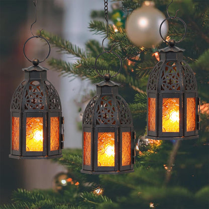 NEEDOMO Set of 4 Moroccan Candle Lantern, 9" Ramadan Lanterns Decorative Indoor Outdoor, Vintage Candle Holder for Chritsmas, Halloween, Table, Patio, Porch, Shelf, Ramadan Decorations (Amber)