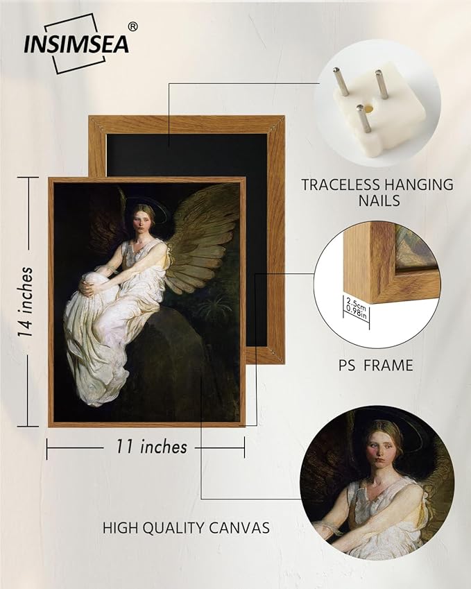 InSimSea Framed Wall Art for Living Room Dark Academia Wall Art Decor Canvas Prints Home Decor Stevenson Angel Vintage America Country Memorial Classical Oil Painting Wall Decor for Bedroom 11x14in