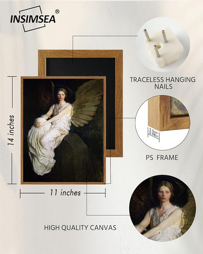 InSimSea Framed Wall Art for Living Room Dark Academia Wall Art Decor Canvas Prints Home Decor Stevenson Angel Vintage America Country Memorial Classical Oil Painting Wall Decor for Bedroom 11x14in