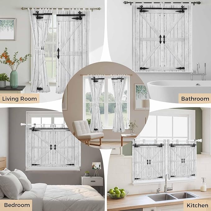 Farmhouse Wood Grain Bedroom Curtains 63 Inch Length, Window Curtains Tab Top, Vintage Country Barn Gate Grey Light Filtering Window Treatments Drapes 42"x63" 2 Panel