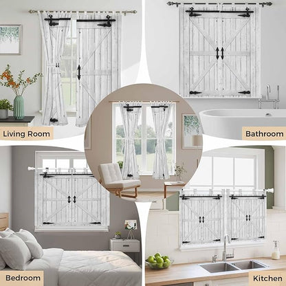 Farmhouse Wood Grain Bedroom Curtains 63 Inch Length, Window Curtains Tab Top, Vintage Country Barn Gate Grey Light Filtering Window Treatments Drapes 42"x63" 2 Panel