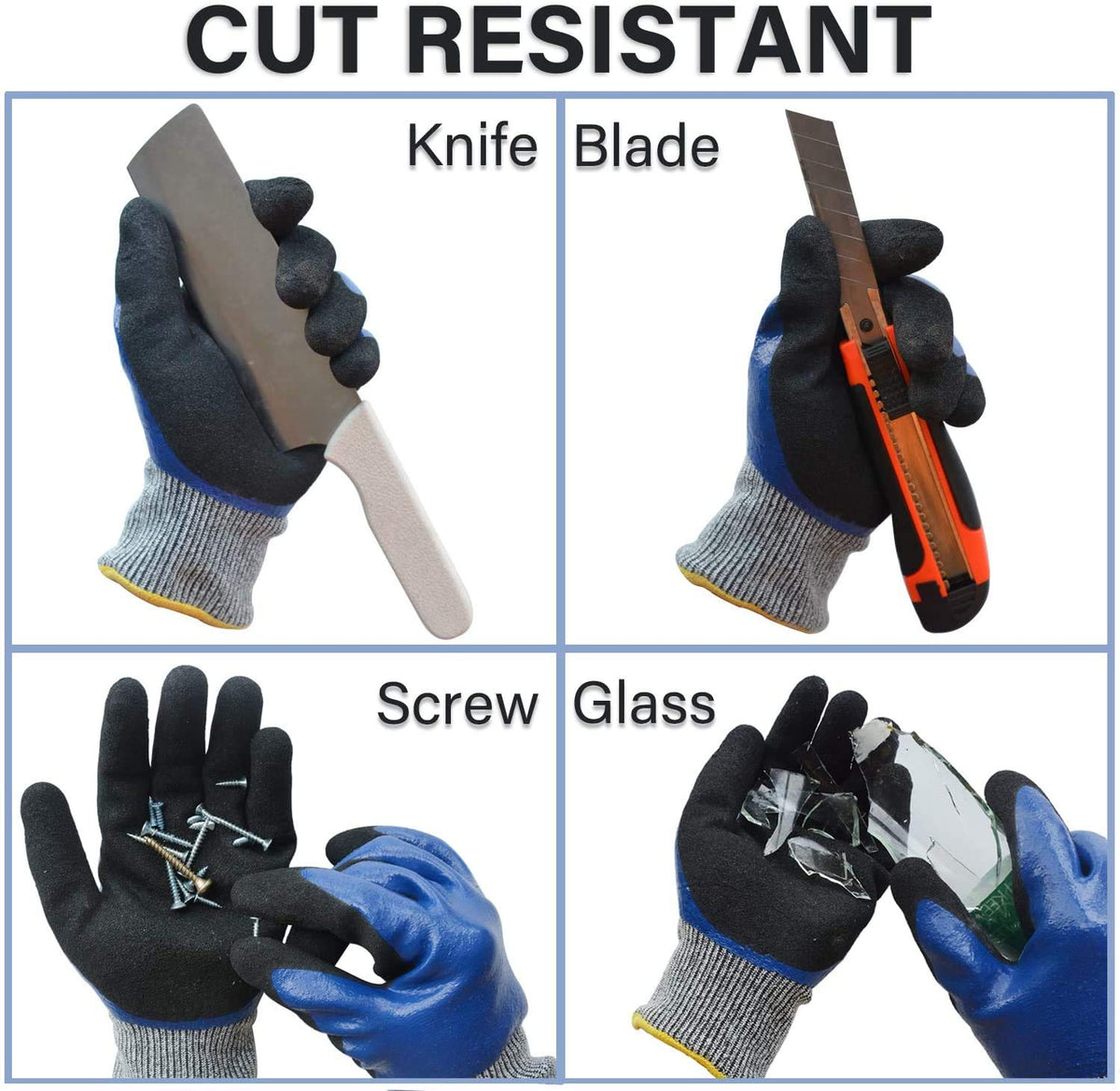 GLOSAV Durable Gardening Gloves for Men, Heavy Duty Nitrile Garden Gloves, Double Coated Work Gloves, Cut Resistant, Puncture Proof, Water Resistant, Touch Screen (Large)